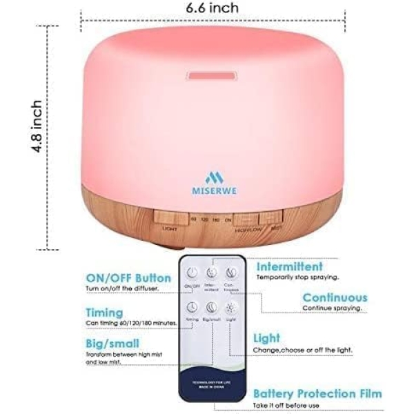 1000ml Essential Oil Diffuser with Remote & Timer (Black) - Image 2