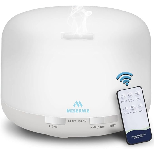 500ML Essential Oil Diffuser – Remote Control Aromatherapy Humidifier with Timer & Auto Shut-Off (White)