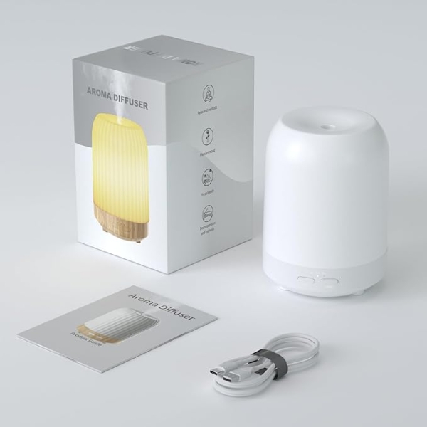 Essential Oil Diffuser 250ML – Quiet Aromatherapy Humidifier with LED & Auto-Off (White Pattern) - Image 3