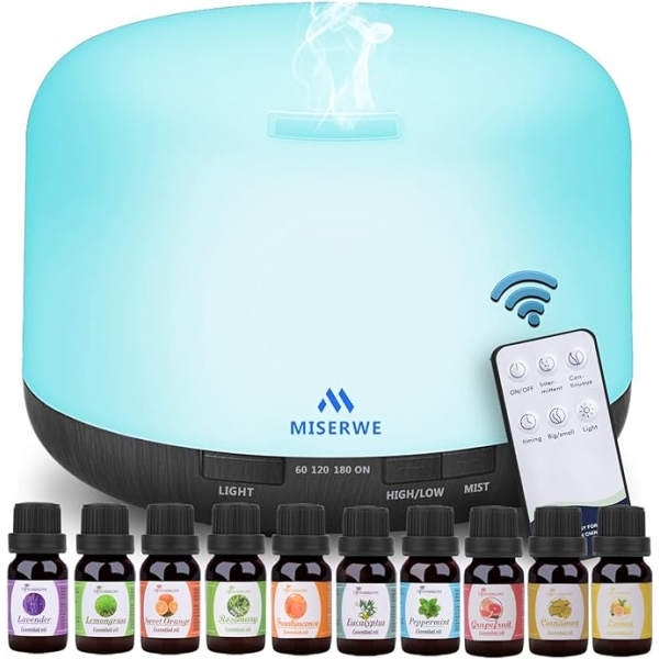 500ML Essential Oil Diffuser – Remote Control Aromatherapy Humidifier with Timer & Auto Shut-Off (Black)