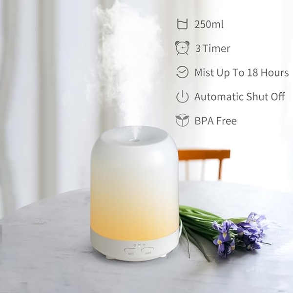 Essential Oil Diffuser 250ML – Quiet Aromatherapy Humidifier with LED & Auto-Off (White Pattern) - Image 6