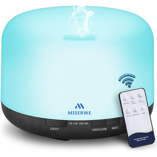 500ML Essential Oil Diffuser – Remote Control Aromatherapy Humidifier with Timer & Auto Shut-Off Black
